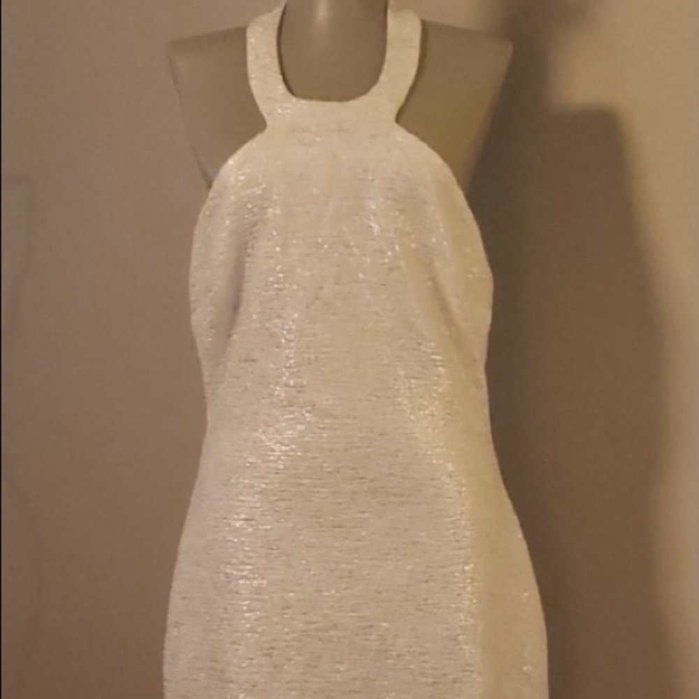 White and gold halter dress